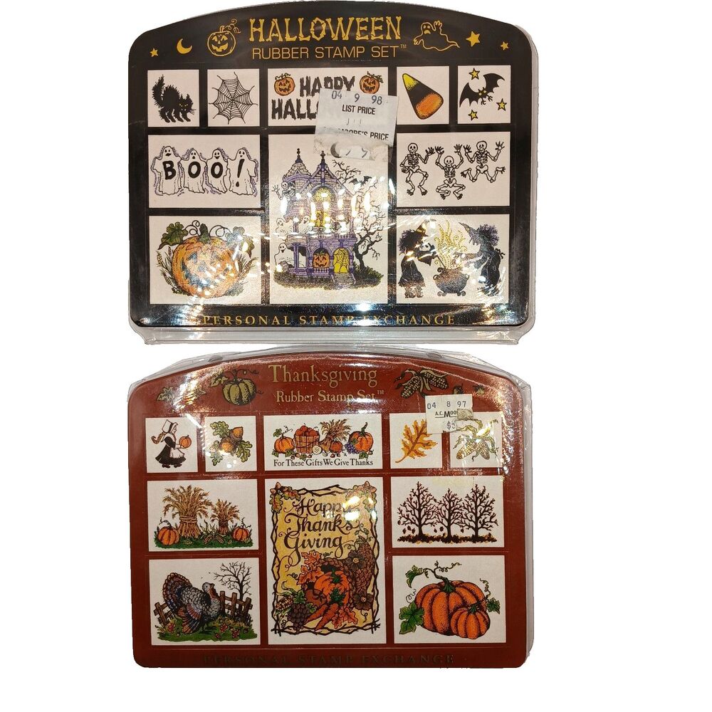 Halloween & Thanksgiving Rubber Stamp Sets Personal Stamp Exchange 20 Stamps